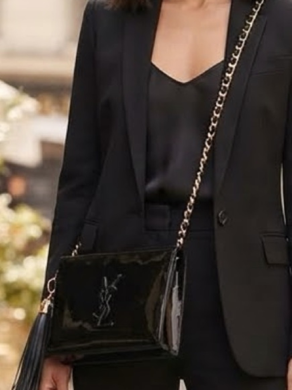 Saint Laurent Black Patent Leather Chain Crossbody Bag